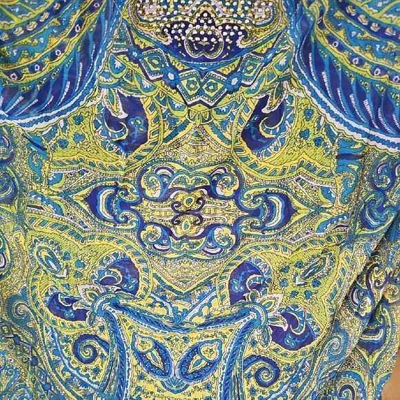 Blue and Green Patterned Women's Cover Up - Picture 5 of 6